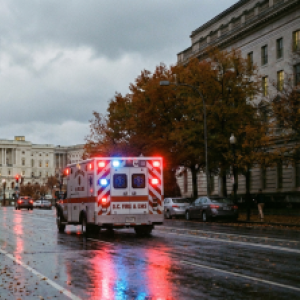 Ambulance driving toward Capitol 