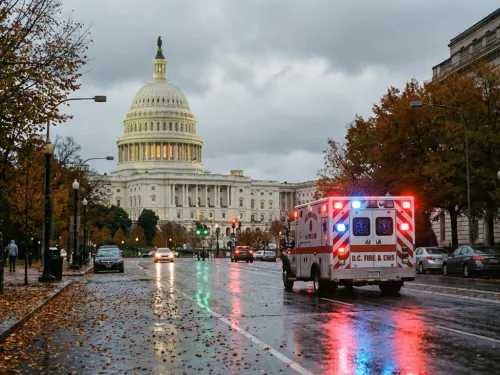 Ambulance driving toward Capitol 